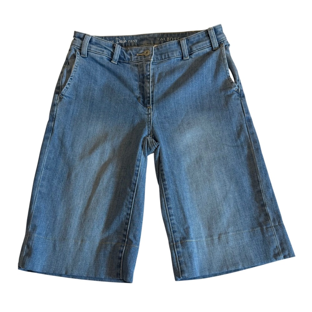 Talbots The Deck Pant Denim Shorts Womens 4 Blue Medium Wash Stretch Wide Leg